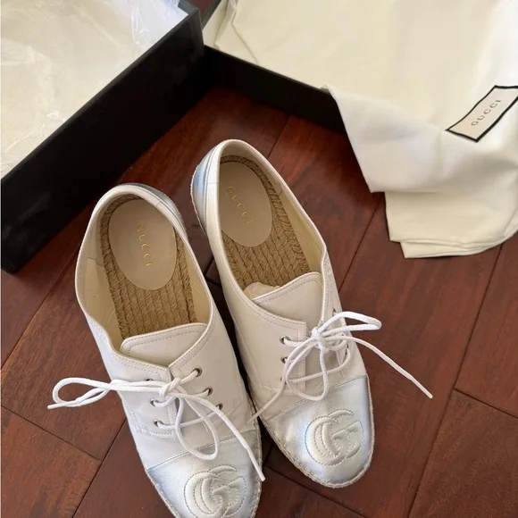 Gucci White and Silver Espadrille Wedges - Picture 6 of 8